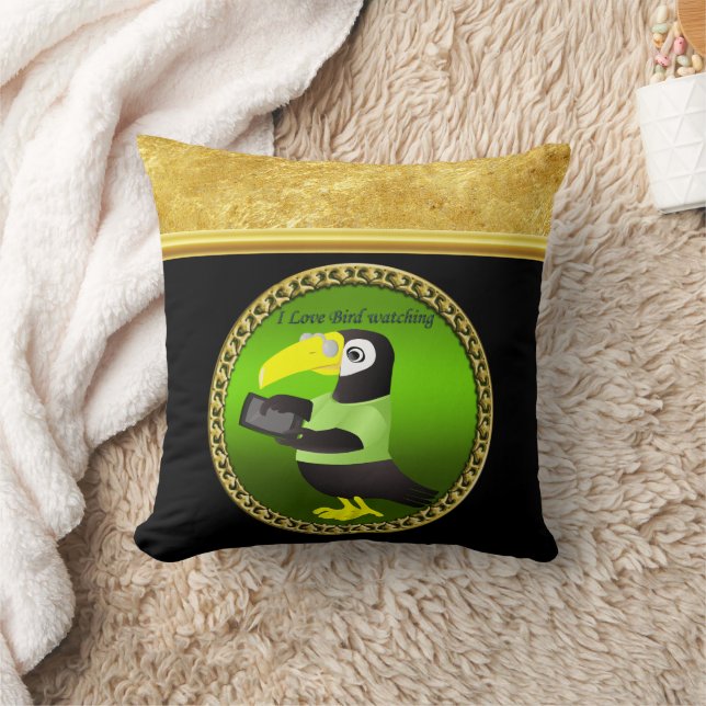 Toucan parrots with computer and gold foil design throw pillow (Blanket)