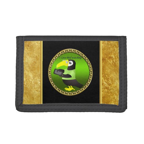 Toucan parrots with computer and gold foil design tri_fold wallet