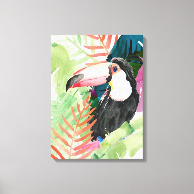 Toucan Portrait with Tropical Leaves Canvas Print (Front)