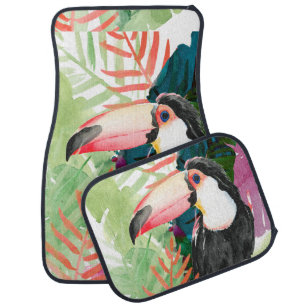 Toucan Portrait with Tropical Leaves Car Floor Mat
