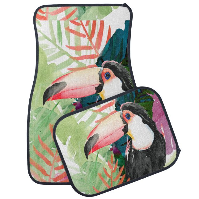 Toucan Portrait with Tropical Leaves Car Floor Mat (Set)