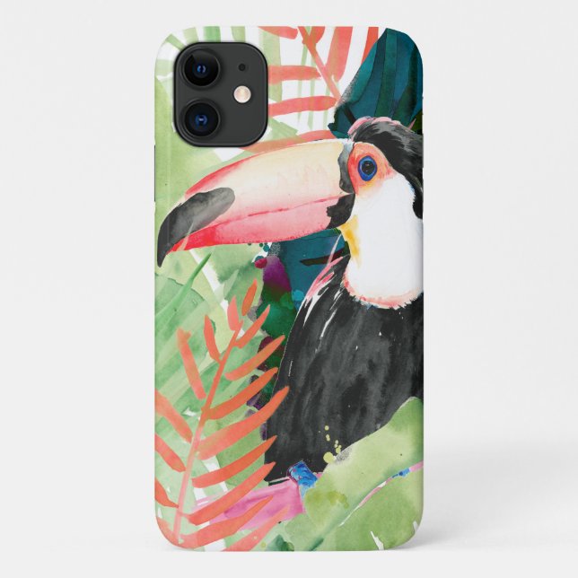 Toucan Portrait with Tropical Leaves Case-Mate iPhone Case (Back)