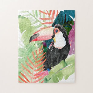 Toucan Portrait with Tropical Leaves Jigsaw Puzzle