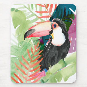 Toucan Portrait with Tropical Leaves Mouse Pad