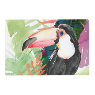 Toucan Portrait with Tropical Leaves Placemat