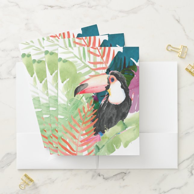 Toucan Portrait with Tropical Leaves Pocket Folder (In Situ)