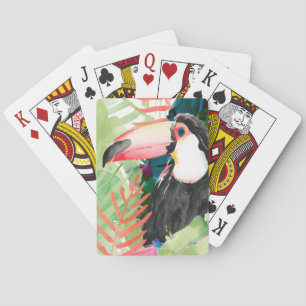 Toucan Portrait with Tropical Leaves Poker Cards