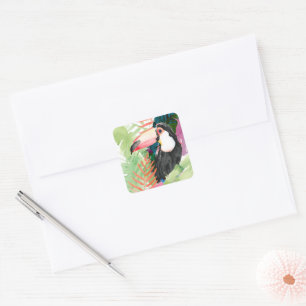 Toucan Portrait with Tropical Leaves Square Sticker