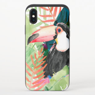Toucan Portrait with Tropical Leaves iPhone X Slider Case