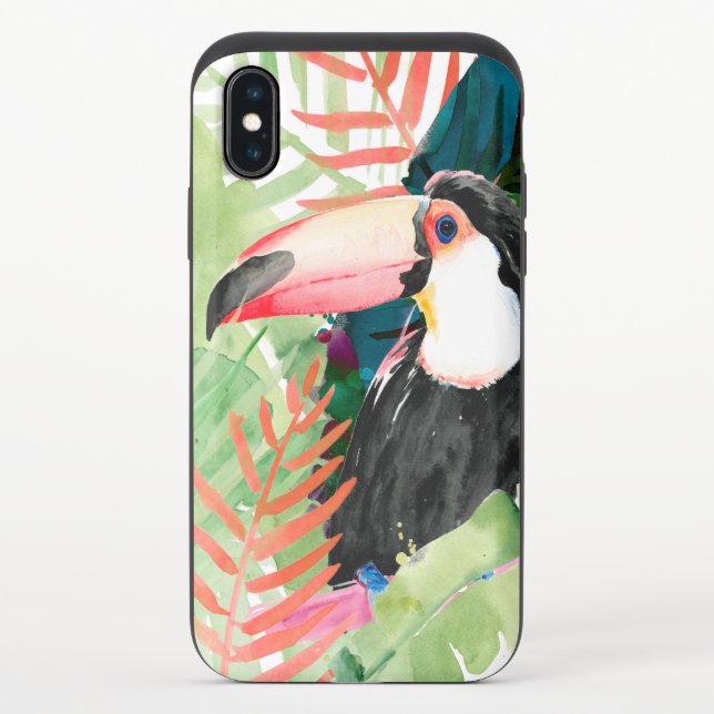 Toucan Portrait with Tropical Leaves Uncommon iPhone Case (Back)