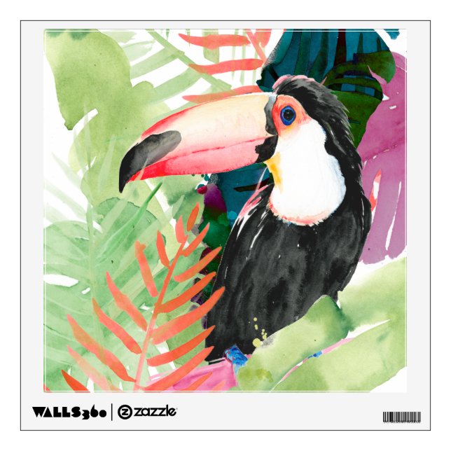 Toucan Portrait with Tropical Leaves Wall Decal (Front)