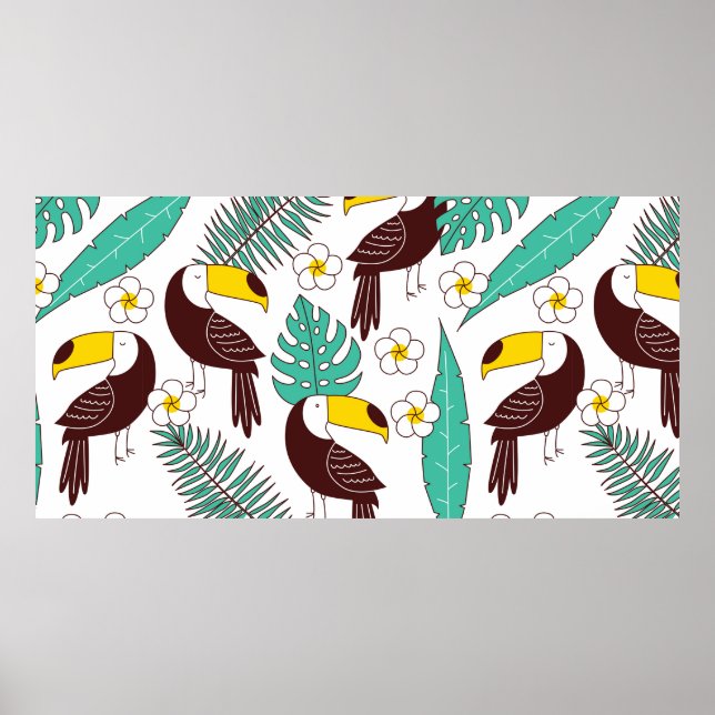 Toucan seamless patter, tile with palm leaves and  poster (Front)