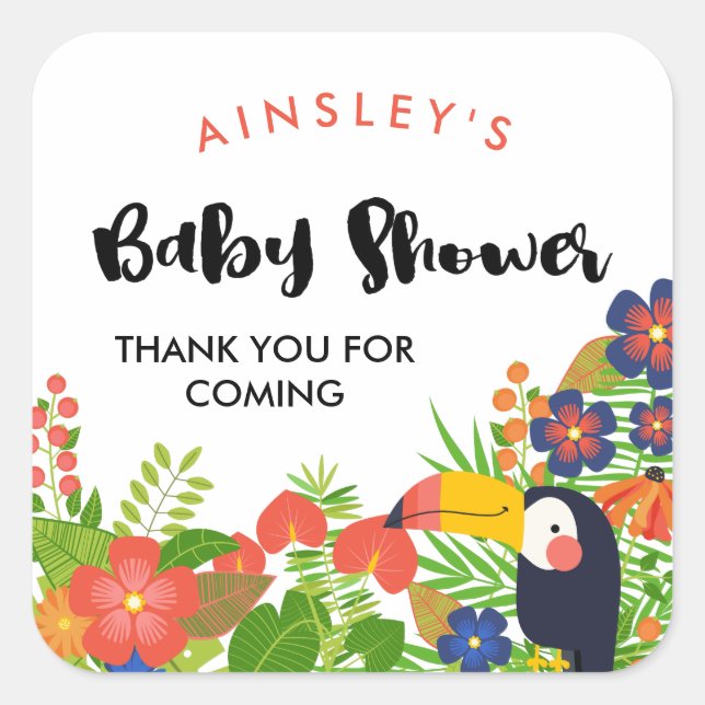 Toucan Tropical Baby Shower Thank You Square Sticker (Front)