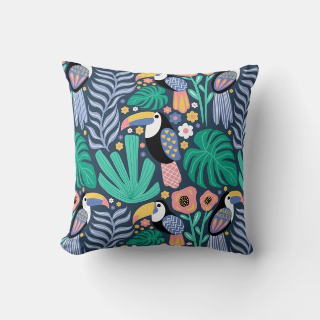 Toucan Tropical Bird Floral Print Pillow (Front)