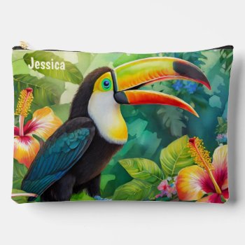 Toucan Tropical Bird Personalized Name Accessory Pouch by stdjura at Zazzle
