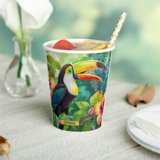 Toucan Tropical Bird Personalized Name Paper Cups