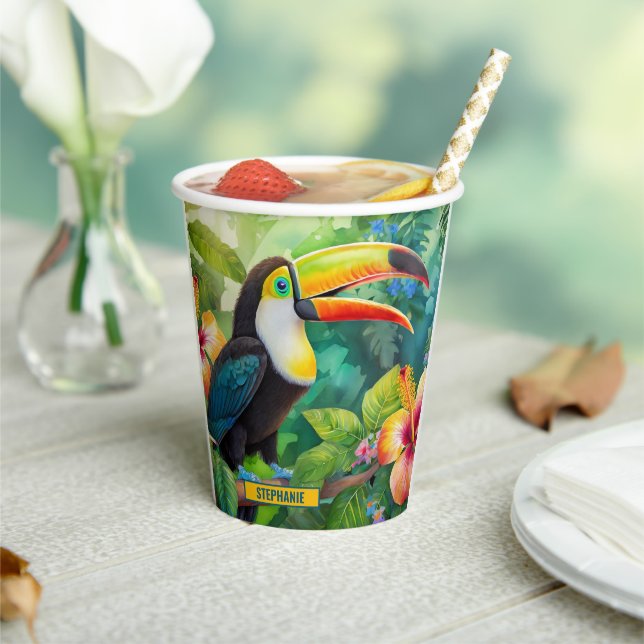 Toucan Tropical Bird Personalized Name Paper Cups (Insitu)