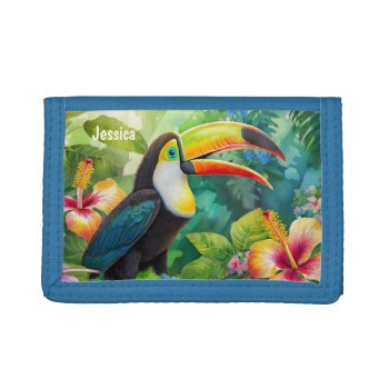 Toucan Tropical Bird Personalized Name Trifold Wallet by stdjura at Zazzle