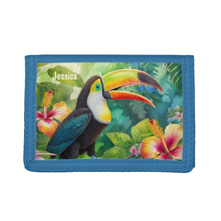 Toucan Tropical Bird Personalized Name Trifold Wallet