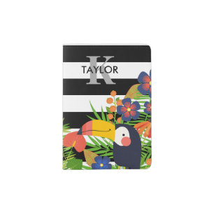 Toucan & Tropical Flowers Name & Monogram Passport Holder
