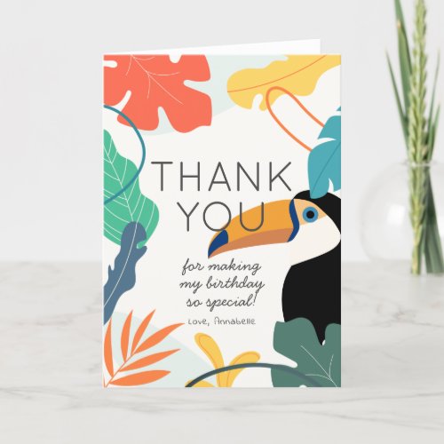 Toucan Tropical Leaf Birthday Thank You Card