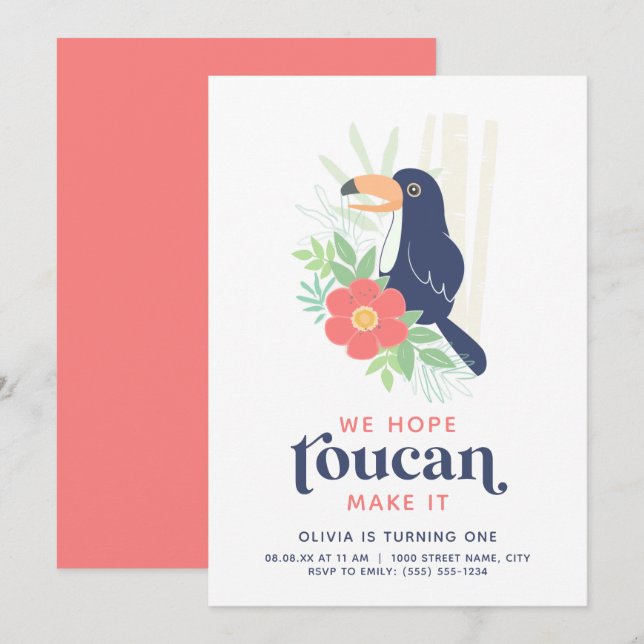 Toucan Tropical Palm Leaves Birthday Invitation (Front/Back)