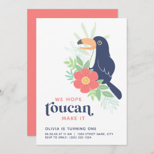 Toucan Tropical Palm Leaves Birthday Invitation