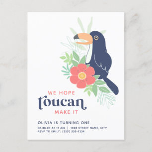Toucan Tropical Palm Leaves Birthday Invitation Postcard