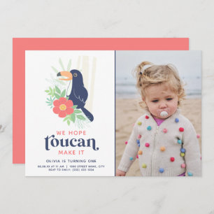 Toucan Tropical Palm Leaves Birthday Photo Invitation
