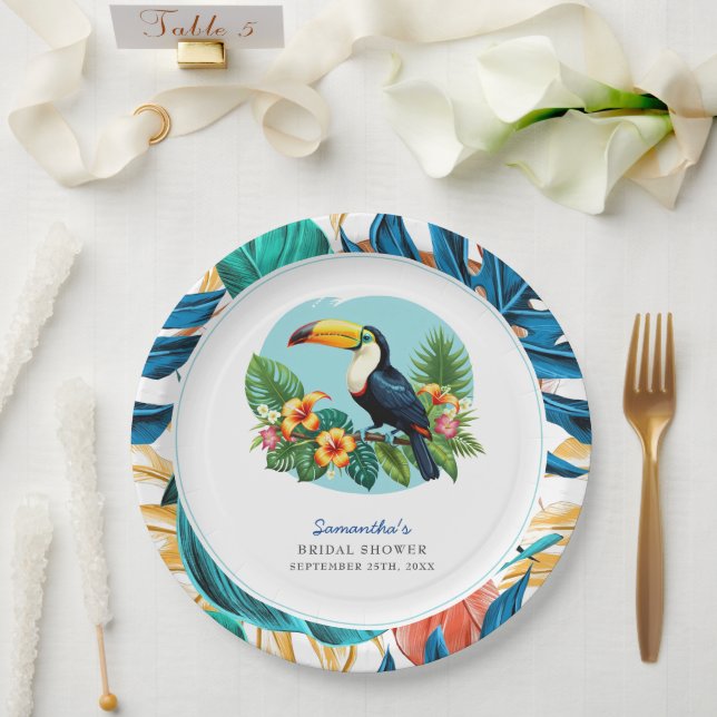 Toucan Tropical Rainforest Summer Bridal Shower Paper Plates (Wedding)