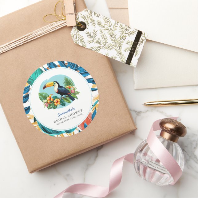 Toucan Tropical Rainforest Summers Bridal Shower Classic Round Sticker (Gifting)