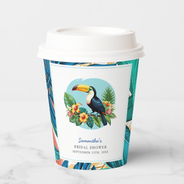 Toucan Tropical Rainforest Summers Bridal Shower Paper Cups (Front)