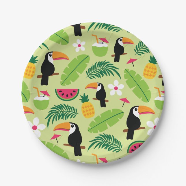 Toucan Tropical Summer Paper Plates (Front)