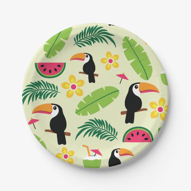 Toucan Tropical Summer Pattern Paper Plates (Front)