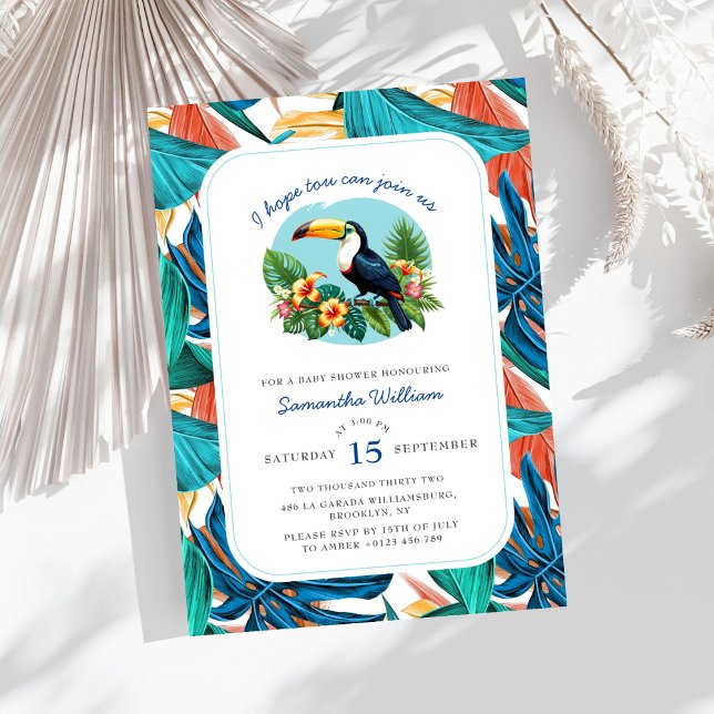 Toucan Tropical Vibrant Summers Baby Shower Invitation (Creator Uploaded)