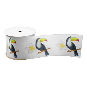 Toucan Tropical Watercolor Summer Party Satin Ribbon
