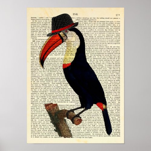 Toucan Wearing a Hat Trilby Vintage Illustration Poster