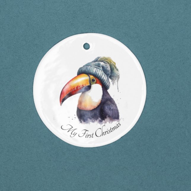 Toucan Winter Vibes, custom Ceramic Ornament (Creator Uploaded)