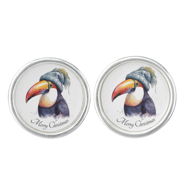 Toucan Winter Vibes, custom Cufflinks (Front)