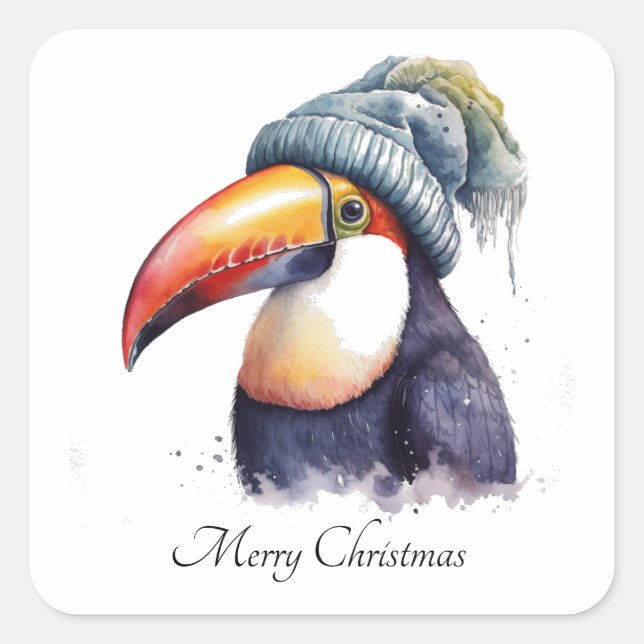 Toucan Winter Vibes, custom Square Sticker (Front)