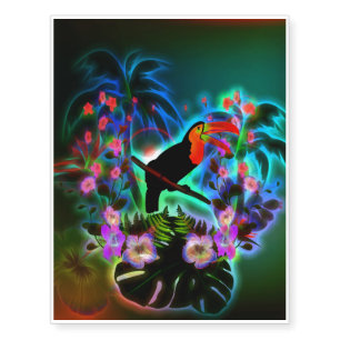 Toucan with glowing flowers temporary tattoos
