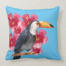 Toucan with Red Tropical Flowers