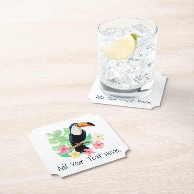 Toucan With Tropical Flowers Paper Coaster (Insitu)