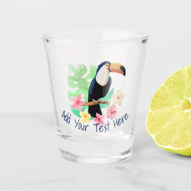 Toucan With Tropical Flowers Shot Glass (Front)