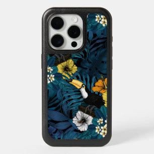 Toucans and tropical flora, blue , yellow , orange iPhone 15 pro case