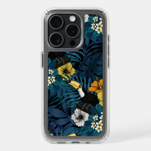 Toucans and tropical flora blue  yellow  orange iPhone 15 pro case