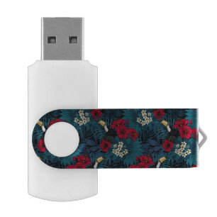 Toucans and tropical flora, green and red flash drive