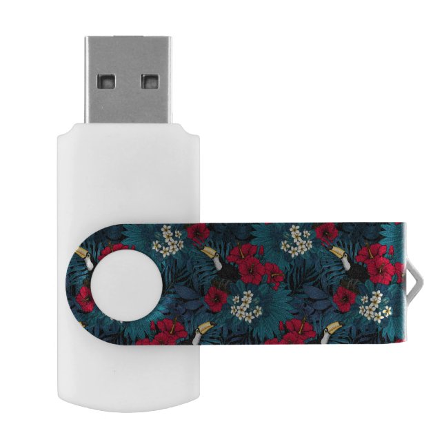 Toucans and tropical flora, green and red flash drive (Opened)