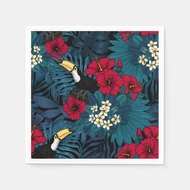 Toucans and tropical flora, green and red napkins (Front)