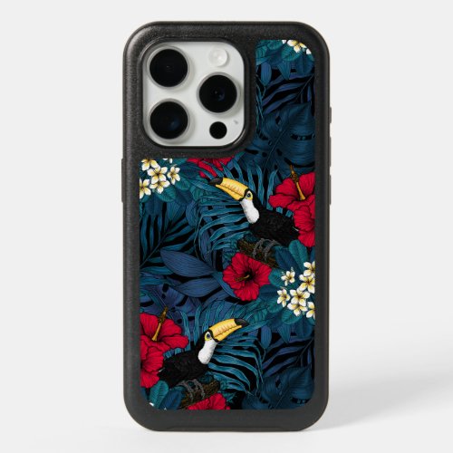 Toucans and tropical flora green and red iPhone 15 pro case